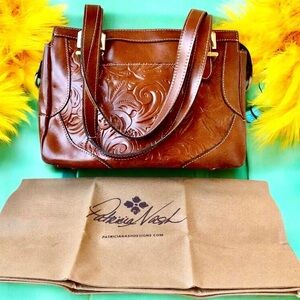 PATRICIA NASH Brown Tooled Leather Shoulder Handbag HELMSLEY New